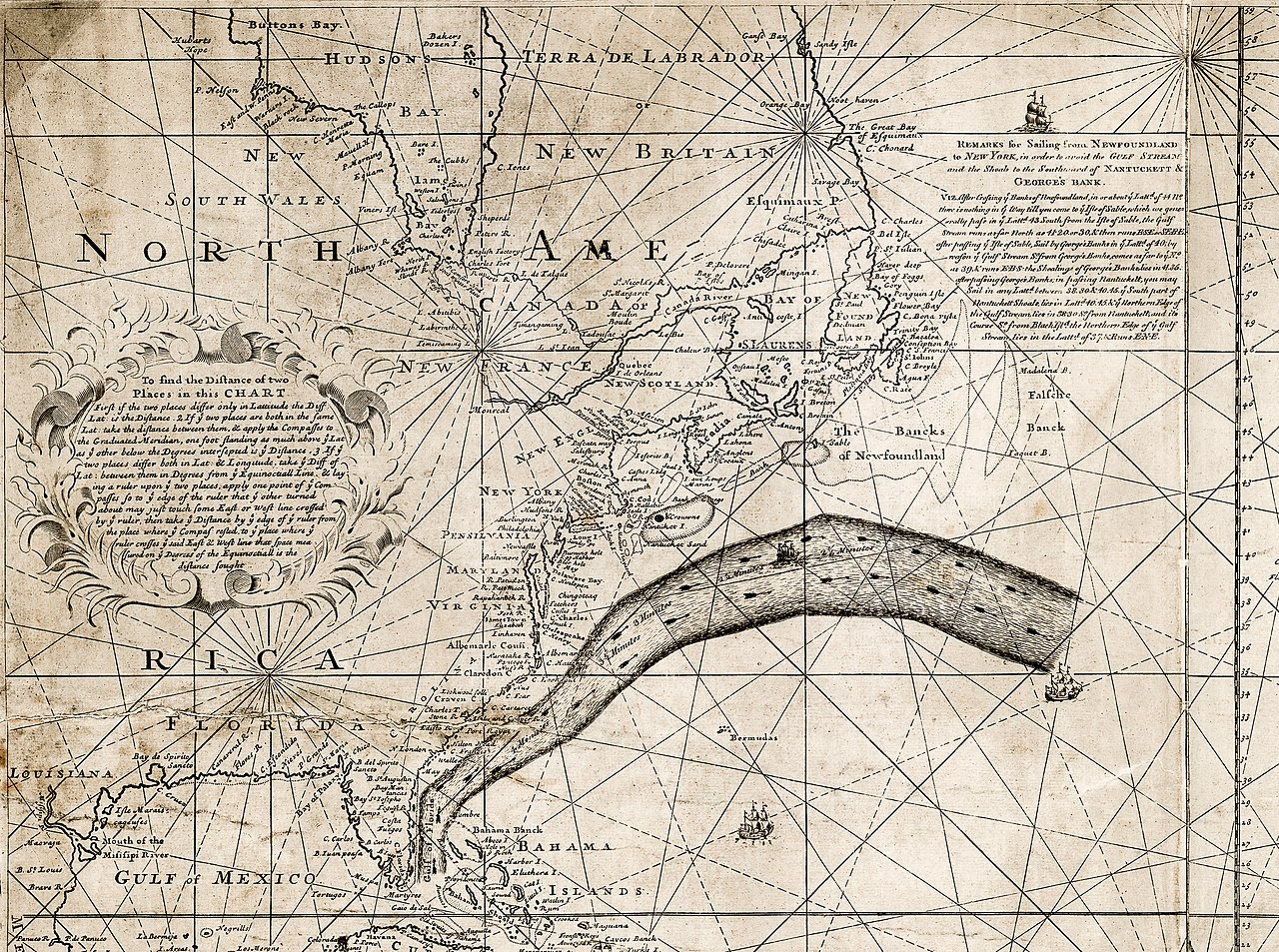 Benjamin Franklins kart over Golfstrømmen